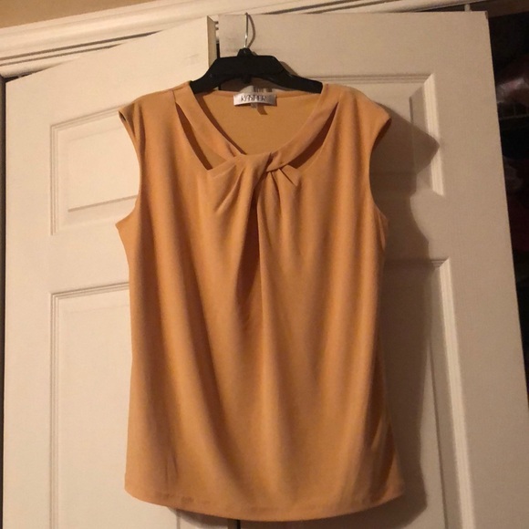 Kasper Tops - Kasper -Medium Twist Neck Gold/ Mustard- Sleeveless Blouse